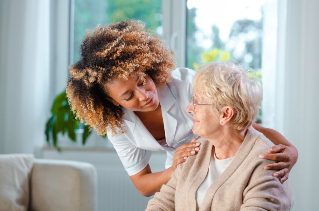 caring women taking care of old women