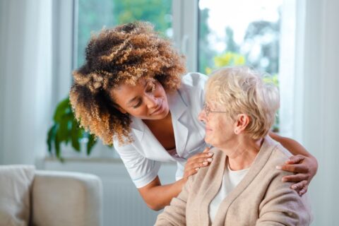 caring women taking care of old women